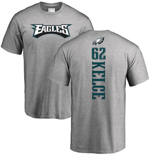 Men Philadelphia Eagles #62 Jason Kelce Ash Backer NFL T Shirt